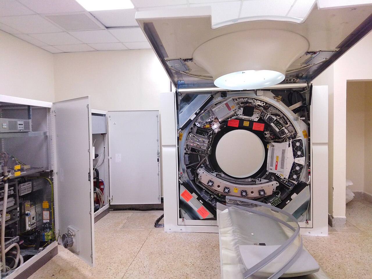 Technicians installing a CT scanner in a Kenyan hospital